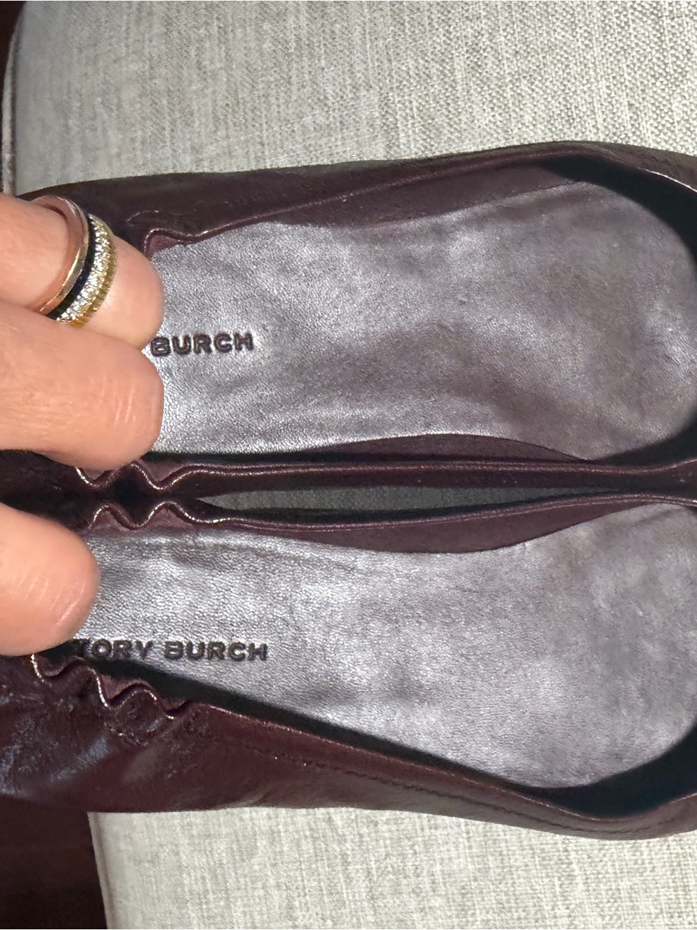 Tory Burch Burgundy Leather Logo Ballet Flats - Picture 3 of 3